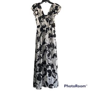 Taylor Women’s Flutter-Sleeve Dress Tie Front Floral Pockets White/Black Size 8